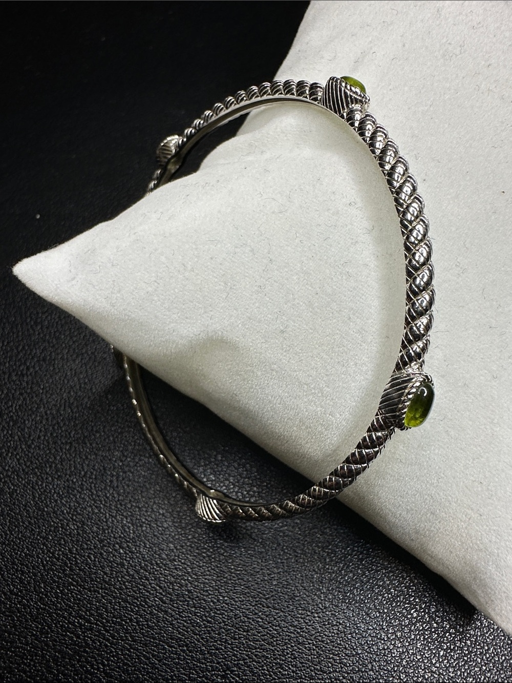 Judith Ripka Sterling Silver Peridot Rope Twist Bangle Bracelet